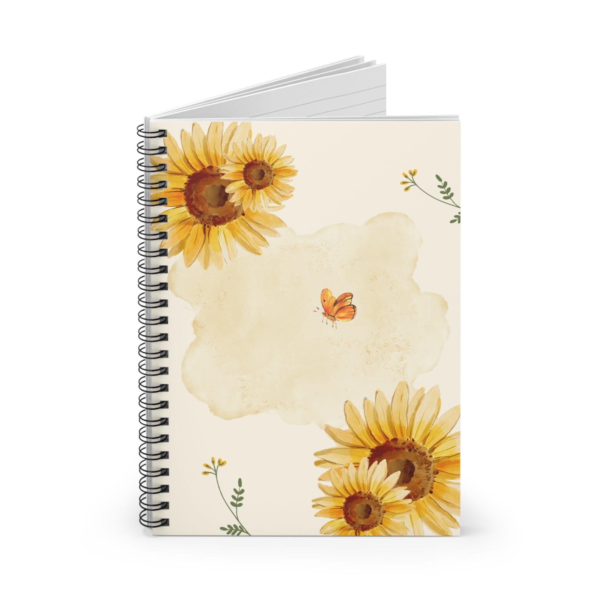 Sunflower Butterfly Spiral Notebook — Ruled Journal for Notes & Gratitude