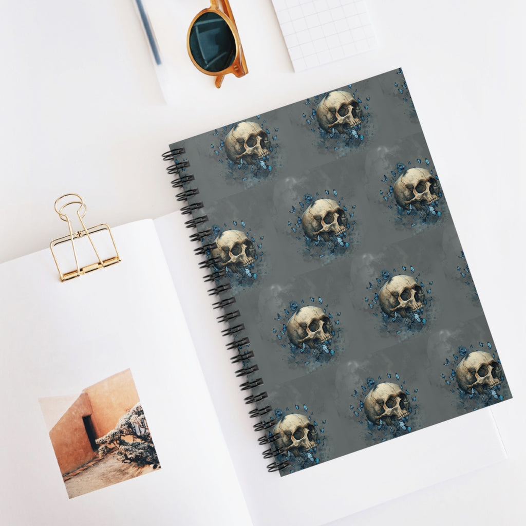 Skull Pattern Spiral Notebook — Ruled Journal for Gothic, Artistic Notes