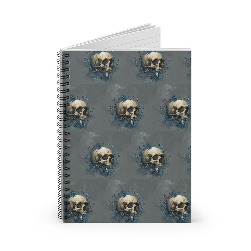 Skull Pattern Spiral Notebook — Ruled Journal for Gothic, Artistic Notes
