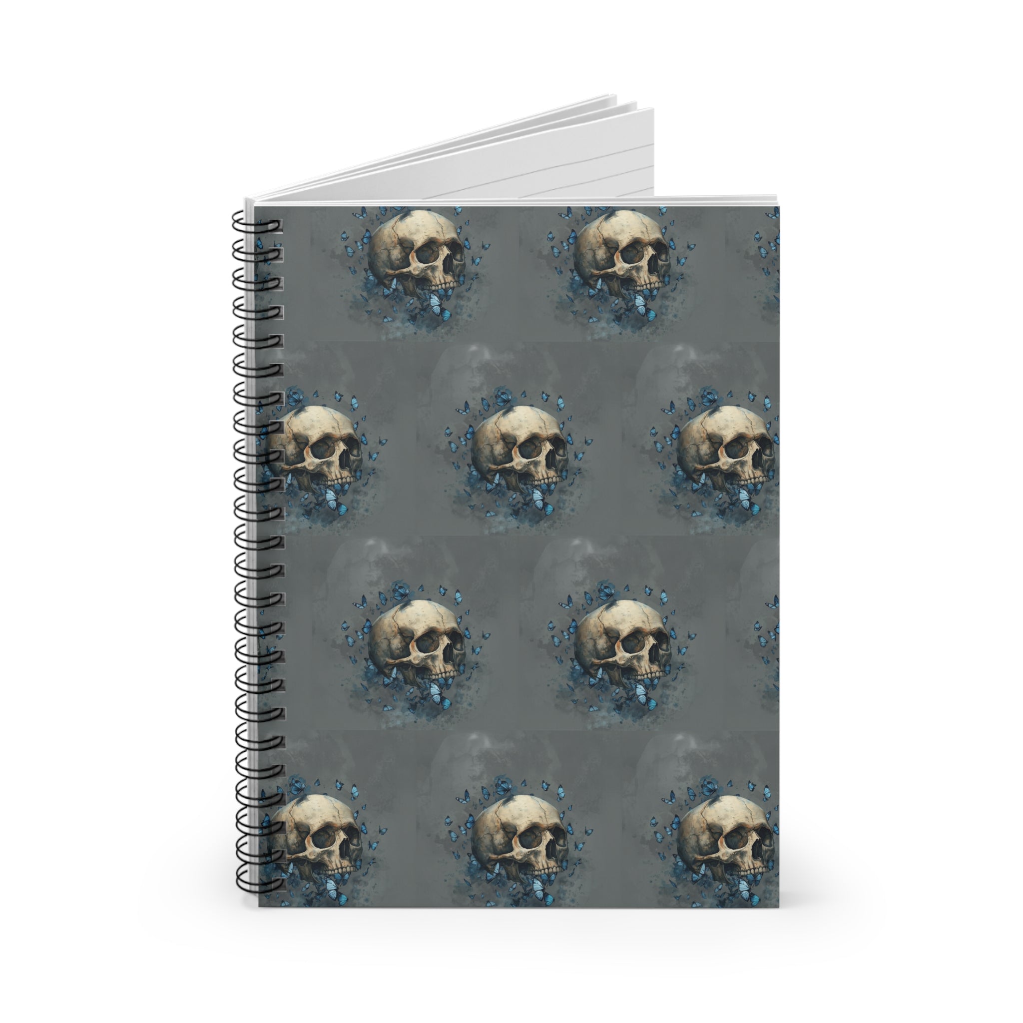 Skull Pattern Spiral Notebook — Ruled Journal for Gothic, Artistic Notes
