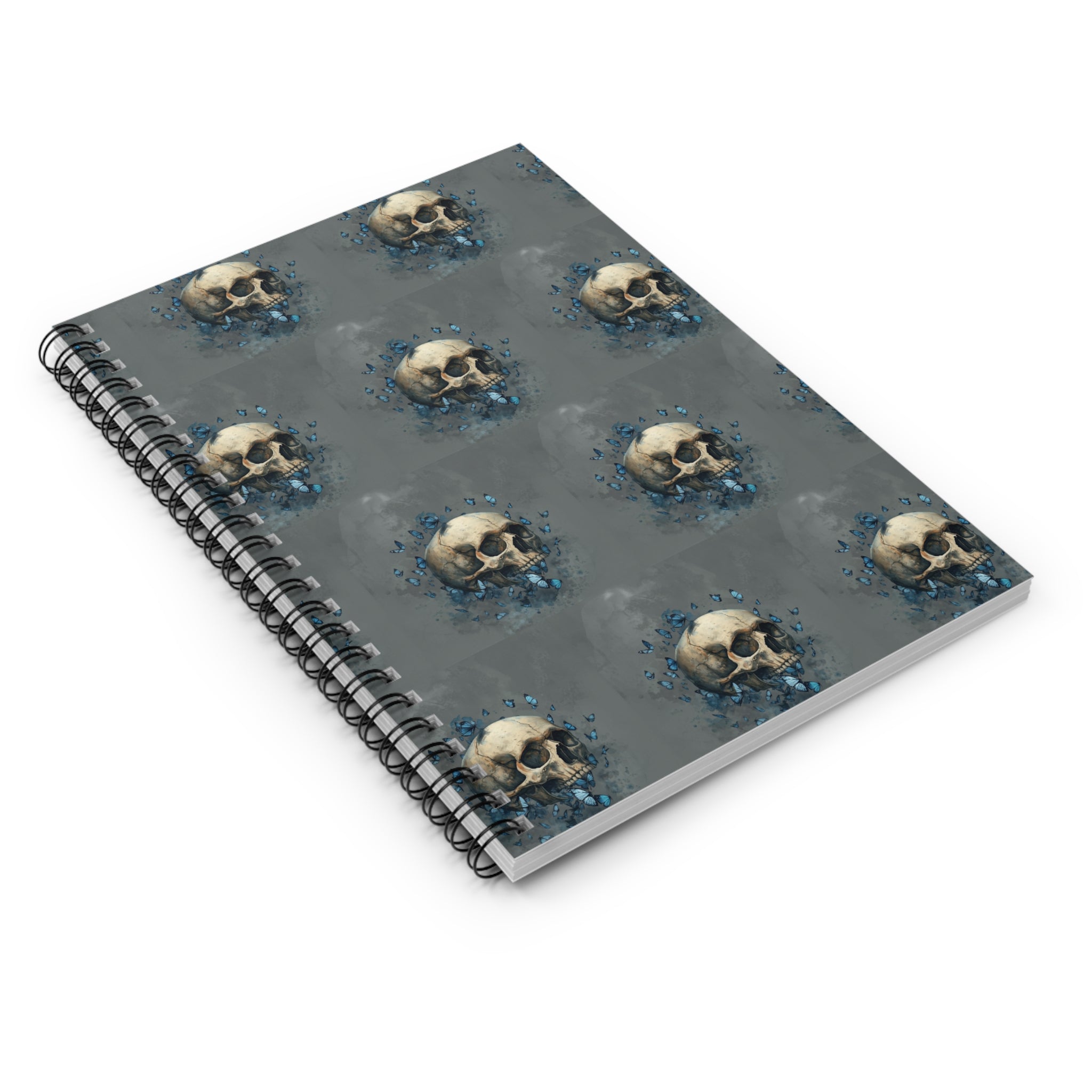 Skull Pattern Spiral Notebook — Ruled Journal for Gothic, Artistic Notes