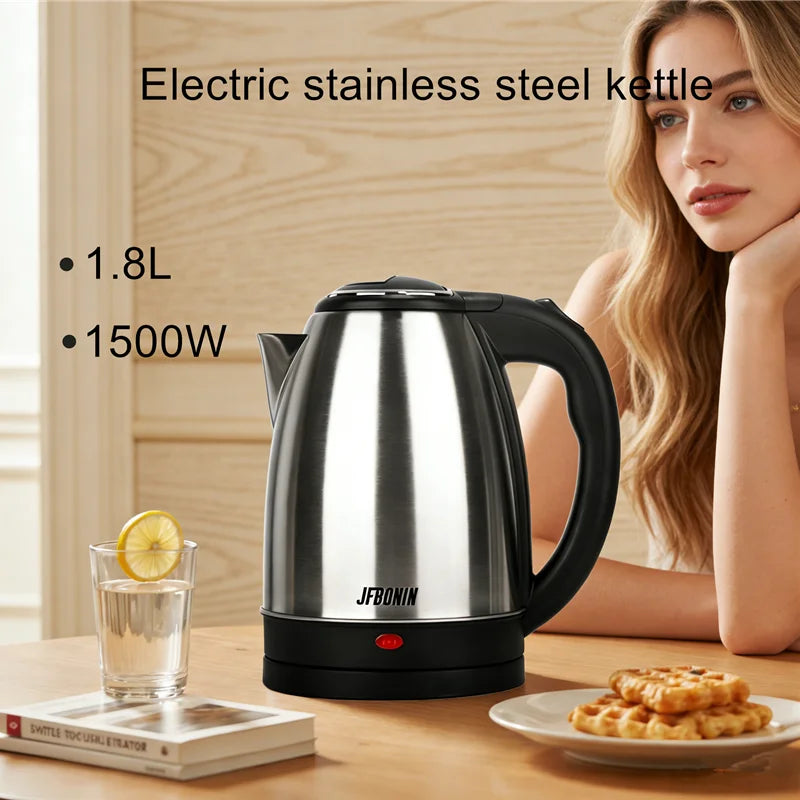 JFBONIN 1.8L Electric Stainless Steel Kettle 220V Base Separation Design Rust-Resistant Durable for Home Travel