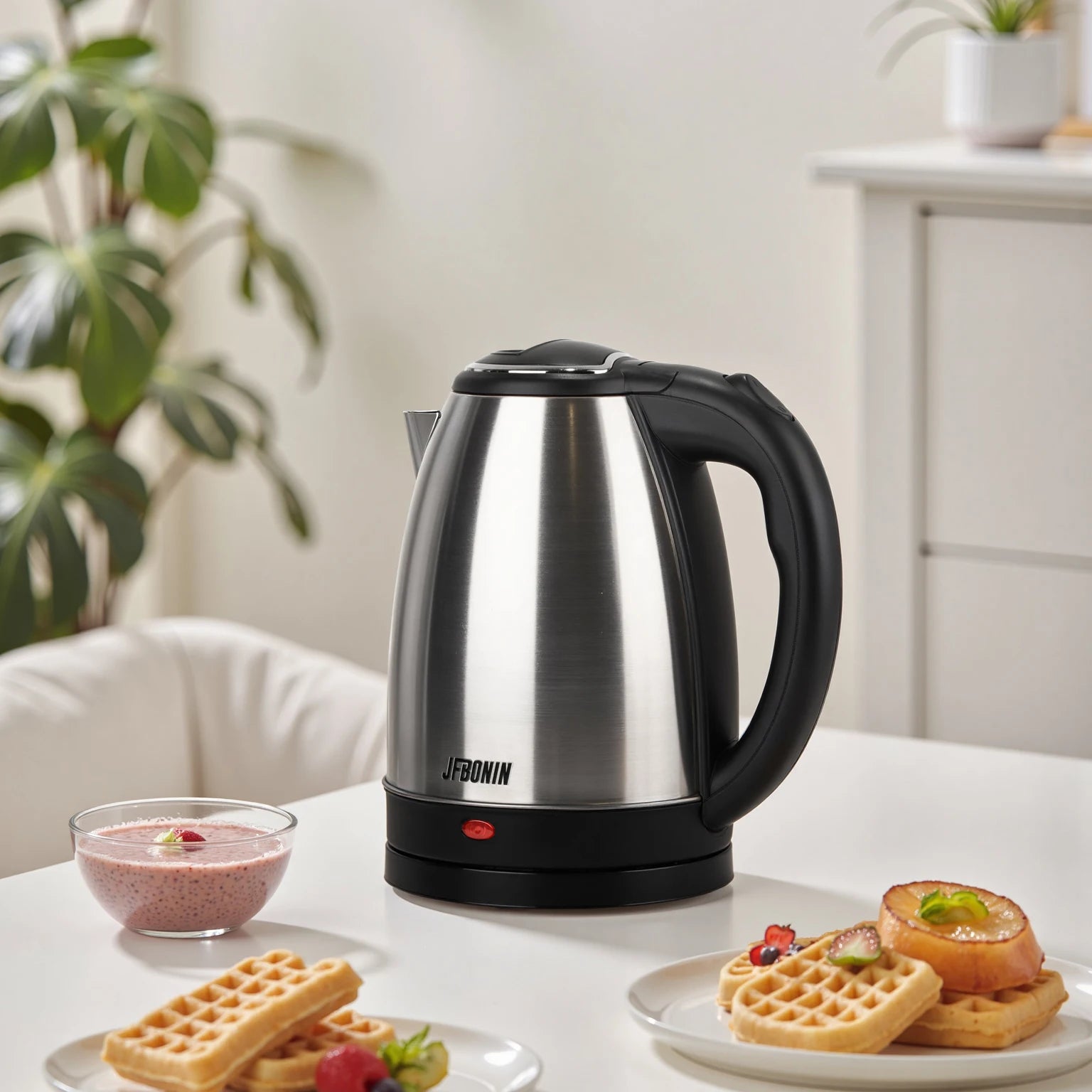JFBONIN 1.8L Electric Stainless Steel Kettle 220V Base Separation Design Rust-Resistant Durable for Home Travel