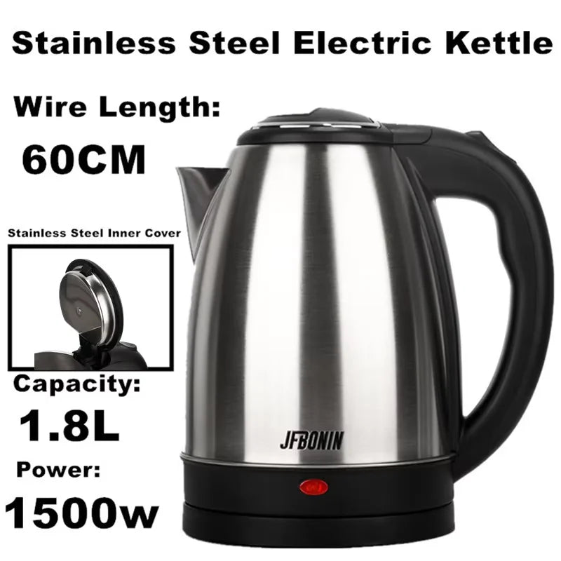 JFBONIN 1.8L Electric Stainless Steel Kettle 220V Base Separation Design Rust-Resistant Durable for Home Travel